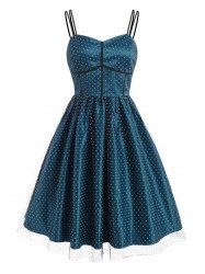 Swiss Dot Mesh Overlay Cami Retro Dress -  