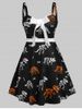 Plus Size Dinosaur Skeleton Print Bowknot Detail Dress -  