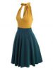 Halter Bicolor Backless A Line Dress -  
