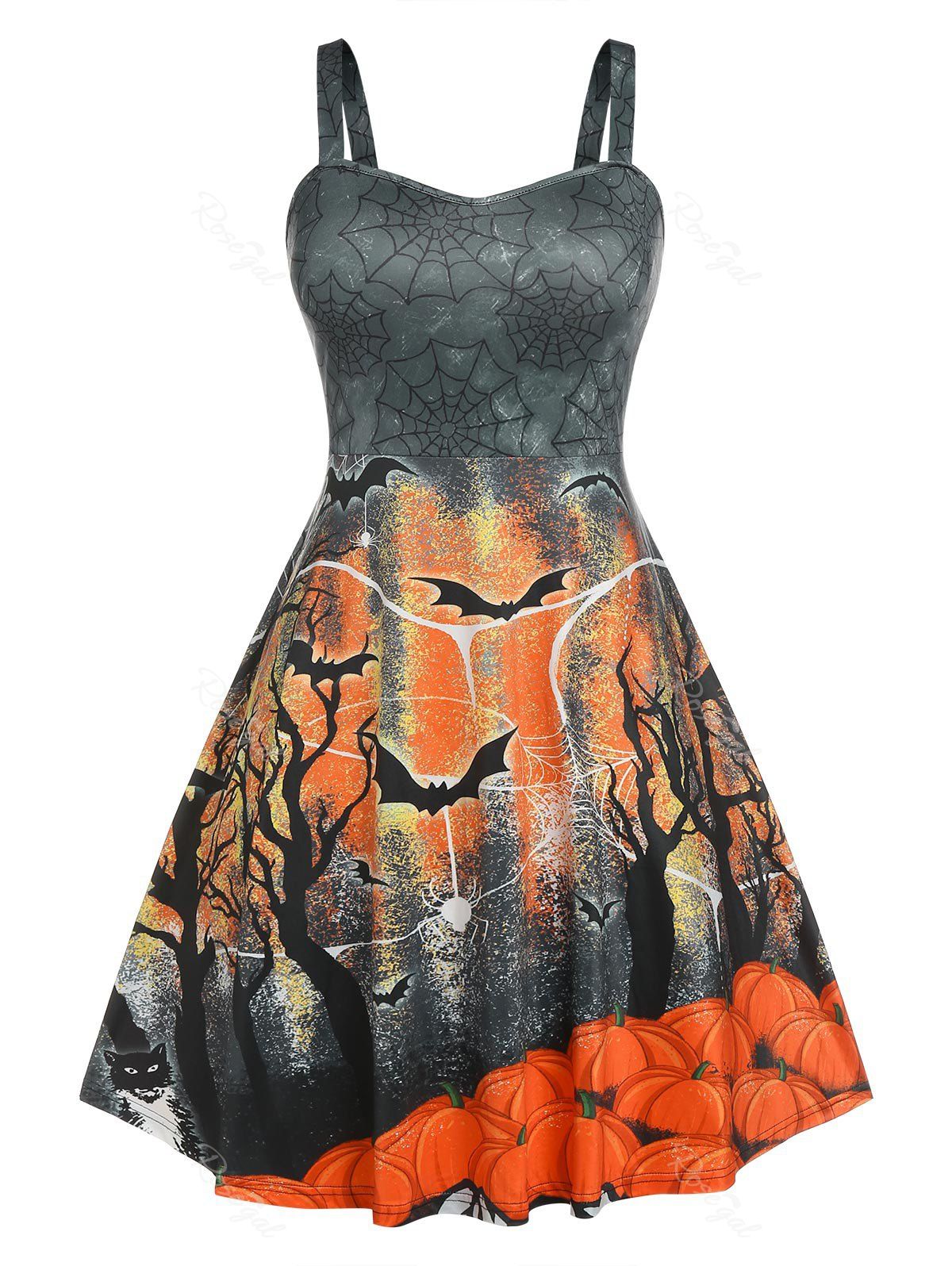 Buy Halloween Spider Web Bat Pumpkin Plus Size Dress  