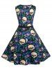 Plus Size Skull Floral Print Lace Insert 50s Dress -  