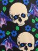Plus Size Skull Floral Print Lace Insert 50s Dress -  