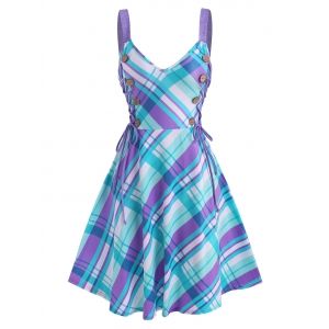 

Lace Up Plaid Mini Dress, Multi