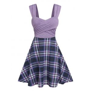 

Criss Cross Pleated Plaid Flare Dress, Light purple