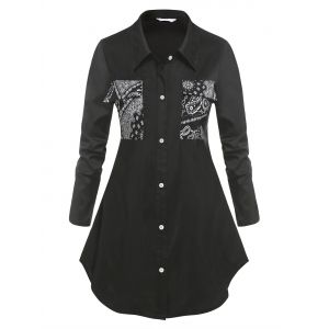 

Plus Size Pockets Paisley Print Shirt, Black