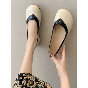 

Round Toe Spliced Slip-On Shoes, Black