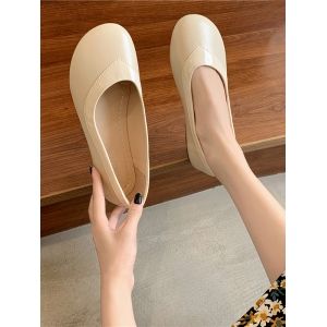 

Round Toe Spliced Slip-On Shoes, Warm white