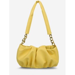 

Half Chain Strap Ruched Shoulder Bag, Sun yellow