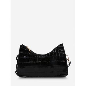 

Half-Chain Strap Embossed Shoulder Bag, Black