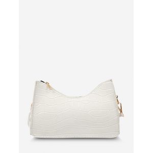 

Half-Chain Strap Embossed Shoulder Bag, White