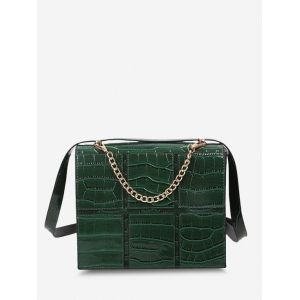 

Embossed Spliced Chain Crossbody Bag, White
