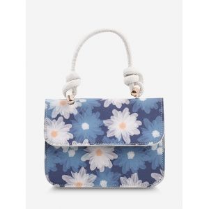 

Floral Print Top Handle Chain Bag, Sea blue