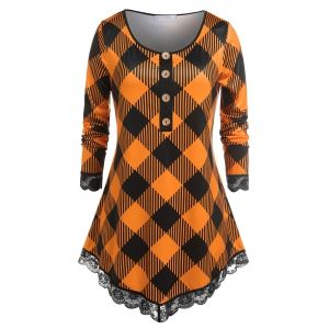 

Plus Size Eyelash Lace Plaid T-shirt, Orange