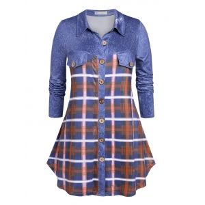 

Plus Size Button Up Plaid Shirt, Blue