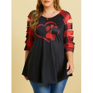 

Ladder Cutout Heart Claw Plaid Plus Size Top, Red