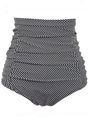 Plus Size 1950s Striped Ruched Full Coverage Bikini Bottom