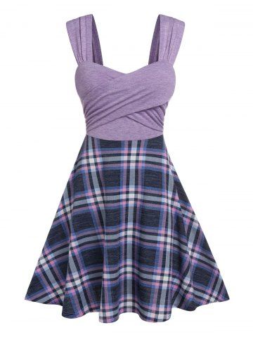 Vestido de destello de tela escocesa cruzada cross - LIGHT PURPLE - M