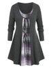 Plus Size Plaid Tie Double Fabric Knit Tunic Tee -  
