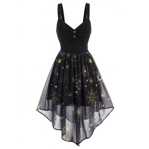 

Chiffon Moon Star Sun A Line Hanky Hem Dress, Black