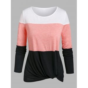 

Long Sleeve Twist Front Contrast T-shirt, Multi