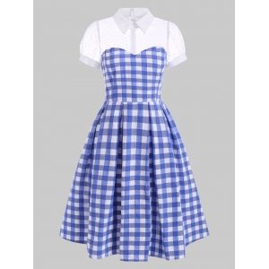 

Vintage Mesh Panel Checked Pin Up Dress, Blue