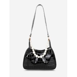 

Faux Pearl Embossed Shoulder Bag, Black
