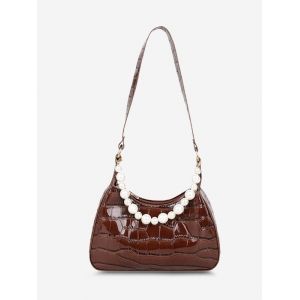 

Faux Pearl Embossed Shoulder Bag, Deep brown