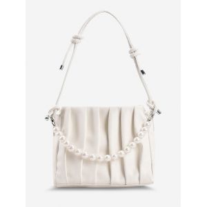 

Faux Pearl Pleated Shoulder Bag, Milk white
