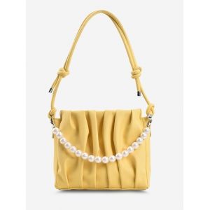 

Faux Pearl Pleated Shoulder Bag, Sun yellow