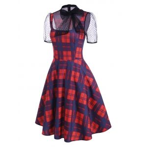 

Plaid Mesh Swiss Dot Sheer Vintage Dress, Red
