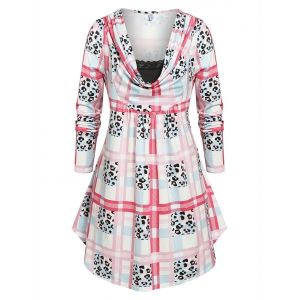 

Plus Size Mixed Print Cowl Neck T-shirt, Multi