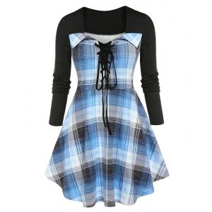 

Plus Size Lace Up Plaid T-shirt, Multi