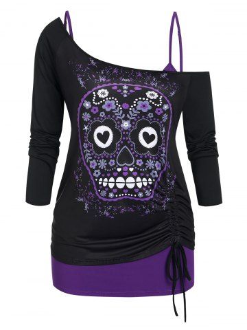 Banned Purple Sugar Skull Day Of The Dead Floral Heart Gothic Jumper Sweater Top 
