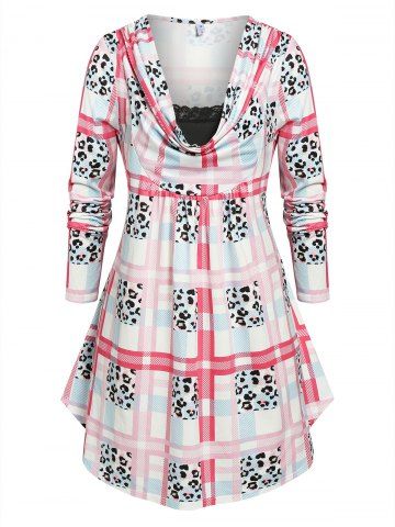 Plus Size Mixed Print Cowl Neck T-shirt