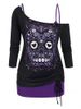 Plus Size Gothic Skull Floral Cinched Ruched T-shirt and Cami Top Set -  