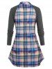 Plus Size Pockets Raglan Sleeve Plaid Shirt -  