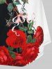 Plus Size Lace Panel Rose Print Cold Shoulder Tee -  