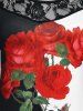 T-shirt à Imprimé Rose à Épaules Nues Grande Taille - Noir 5X