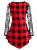 Lace Panel Plaid Twisted Front Plus Size Top -  