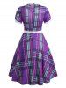 Polka Dot Plaid Lace Insert Belted Dress -  