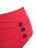 Polka Dot Lattice Ruched Buttoned Tankini Swimwear -  