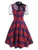 Robe Vintage à Carreaux en Maille Transparente à Pois - Rouge M