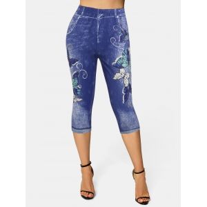 

Skinny 3D Butterflies Print Capri Jeggings, Blue