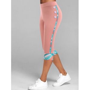 

Plaid Insert Mock Button Crop Leggings, Light pink