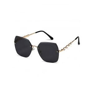 

Irregular Frame Rimless Metal Sunglasses, Black