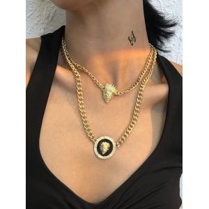 

Double Layer Lion Head Pendant Necklace, Golden