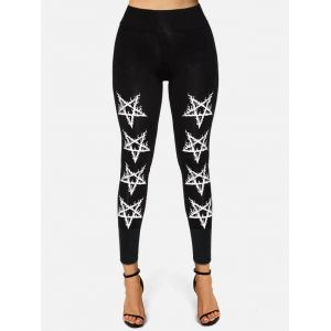 

High Waisted Stars Print Skinny Leggings, Black