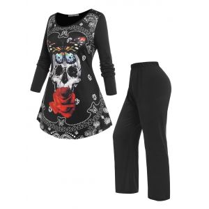 

Plus Size Halloween Skull Print Pajamas Set, Multi