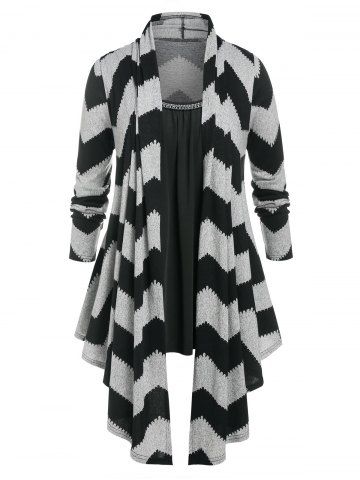 Plus Size Asymmetric Zigzag Cardigan and Camisole Set