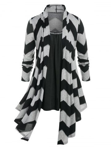 Plus Size Asymmetric Zigzag Cardigan and Camisole Set